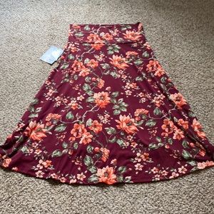 NWT Lularoe Azure Burgundy Peach Floral Skirt Small